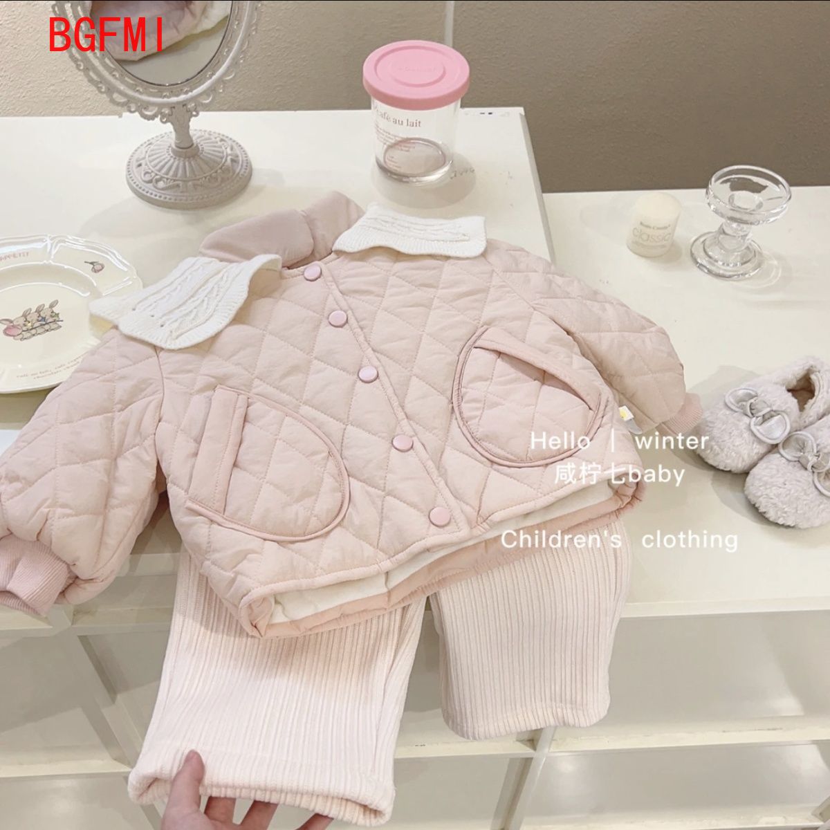 Baby Clothing Quilt - 여아용 핑크 벨벳 안감 코튼 코트